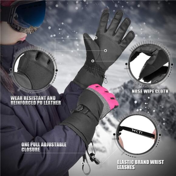 Winter Ski Gloves Women Waterproof Snowboard Cold Weather Touchscreen Warm Glove - Picture 5 of 7